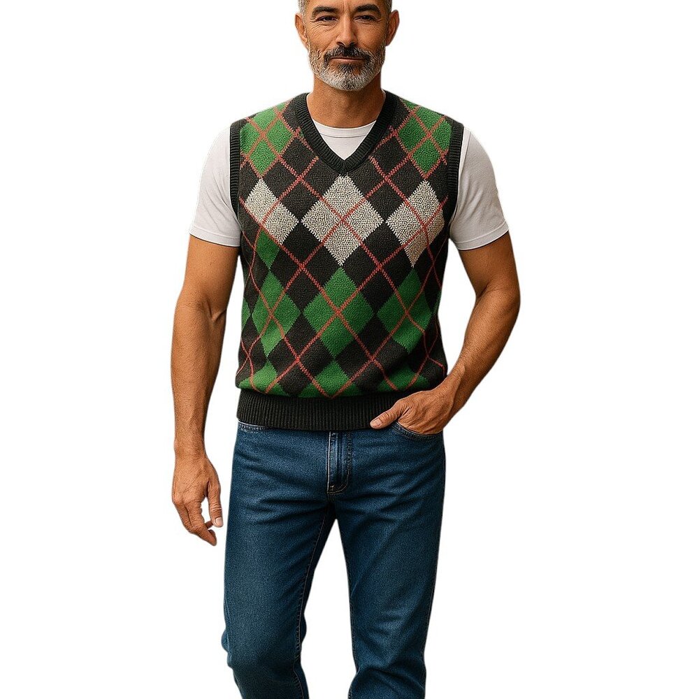 Vintage Huntington Ridge hand knitted stripes squares vest